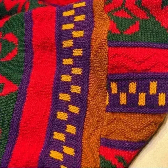 Vintage Diana Marco 90s Red Green Knit Tunic Holiday Long Sleeve Sweater Large - Picture 11 of 12